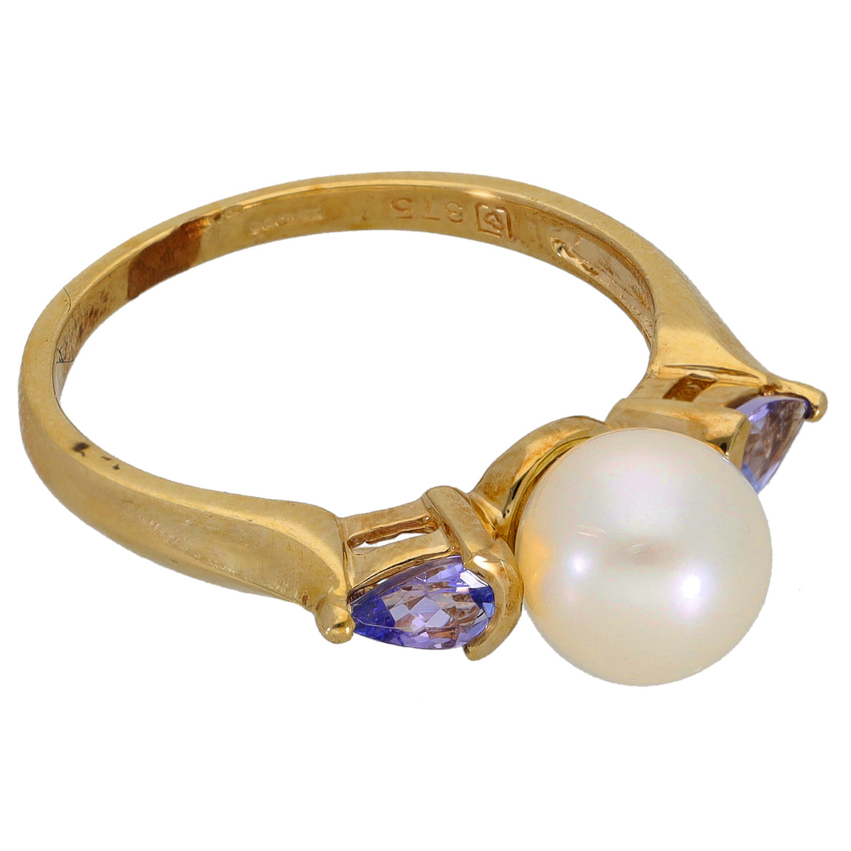 9ct gold cultured pearl and tanzanite cocktail ring, Size Q