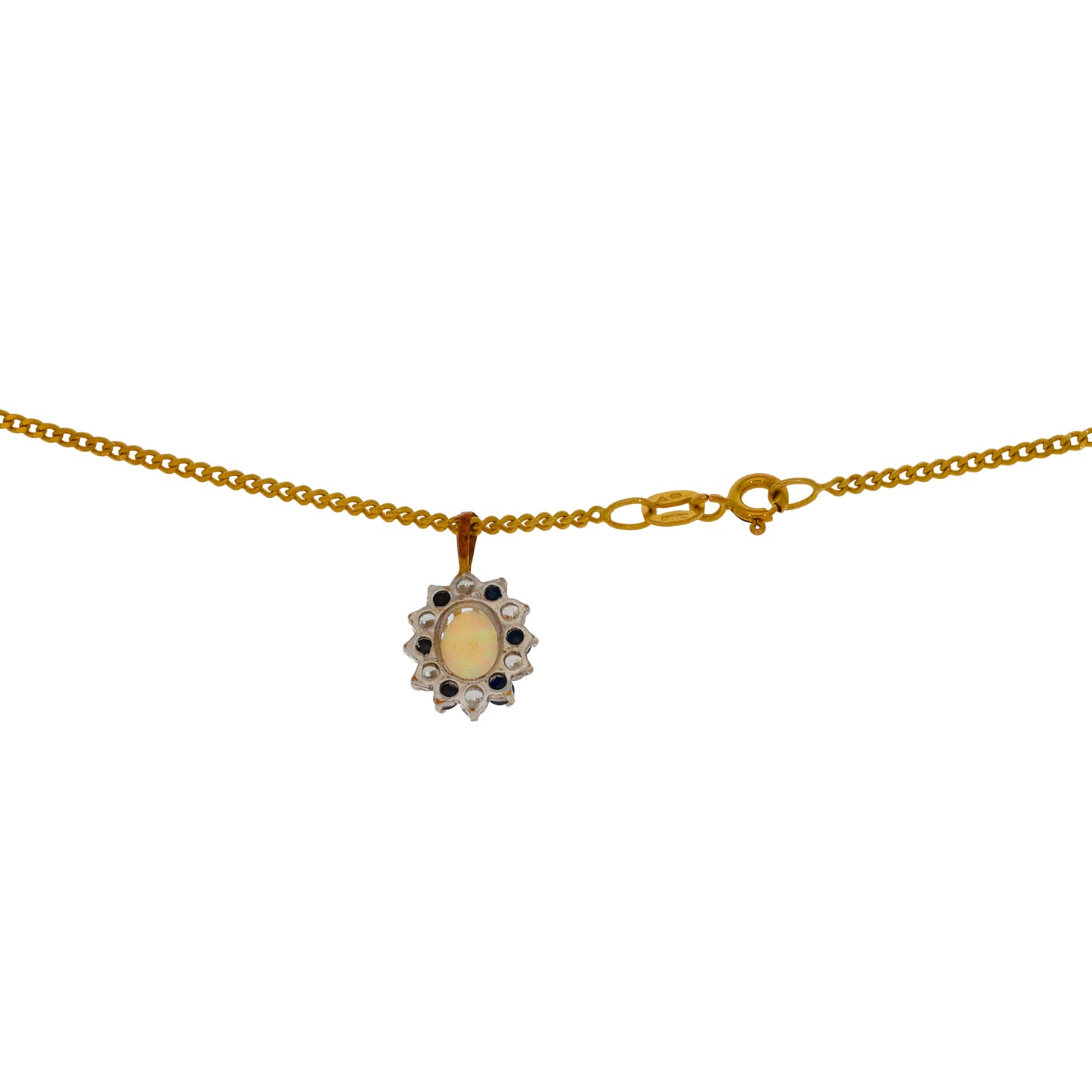 9ct Gold Opal, Sapphire & Cubic Zirconia Dress/Cocktail Pendant With Chain