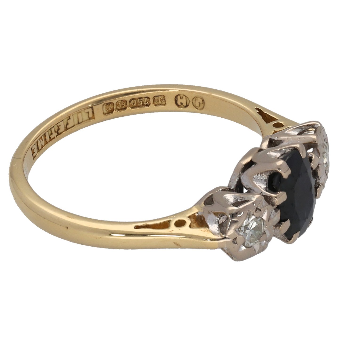 18ct Gold 0.10ct Diamond & Sapphire Trilogy Ring Size K