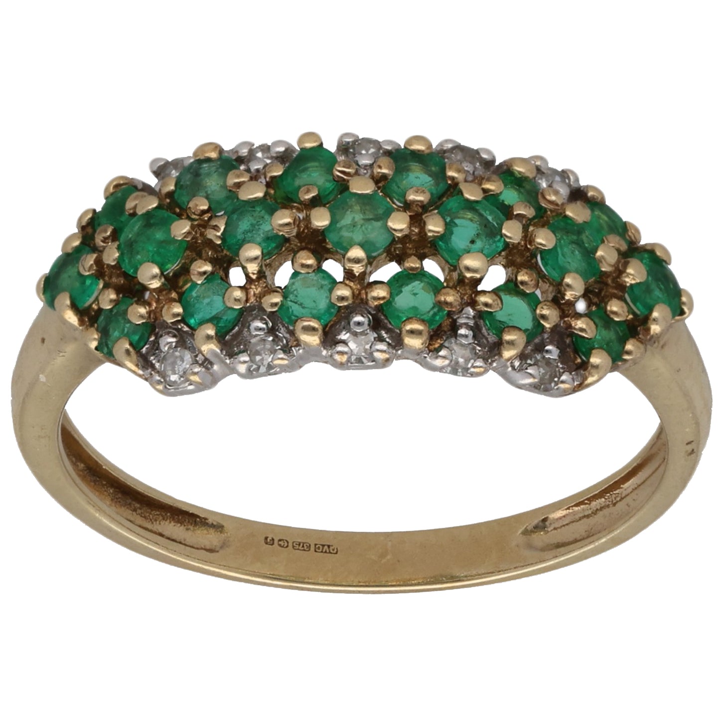 9ct Gold Emerald & 0.05ct Diamond Dress/Cocktail Ring Size O
