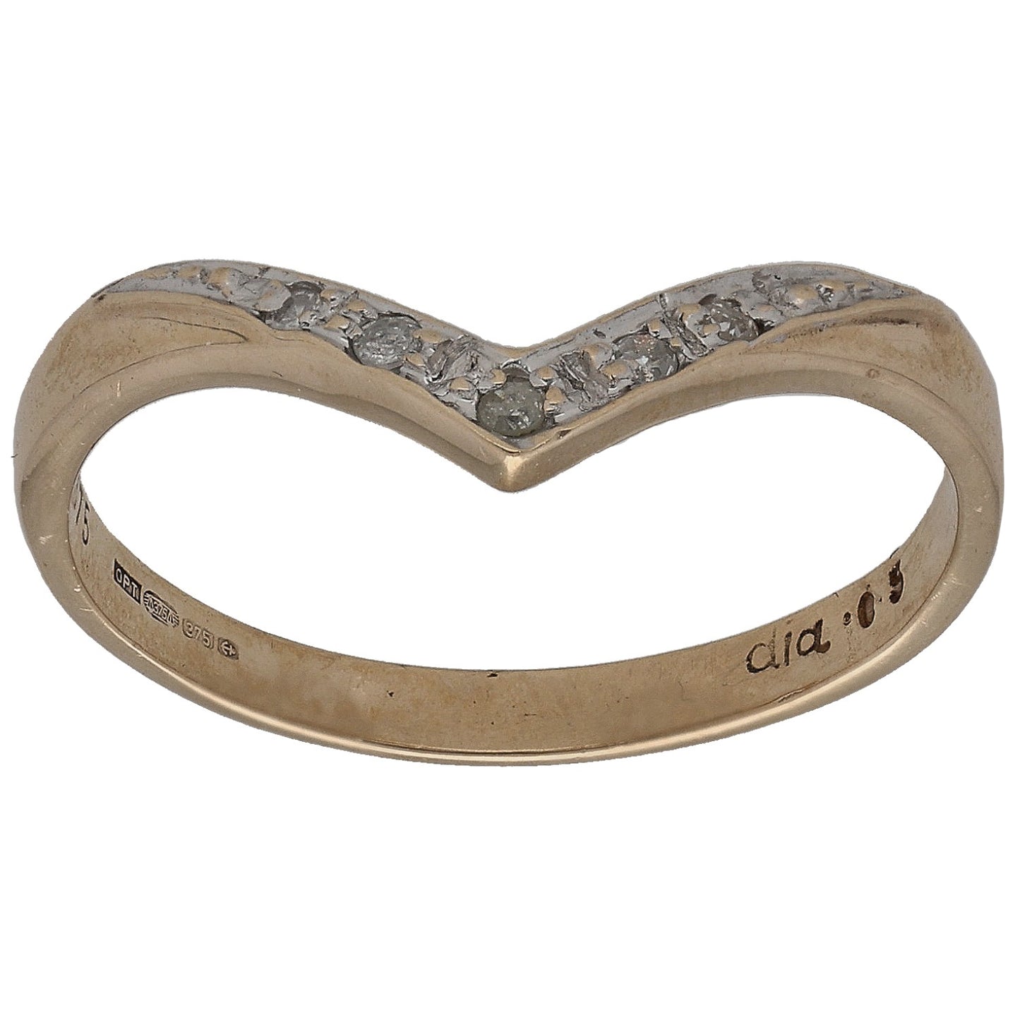 9ct Gold 0.10ct Diamond Wishbone Ring Size N
