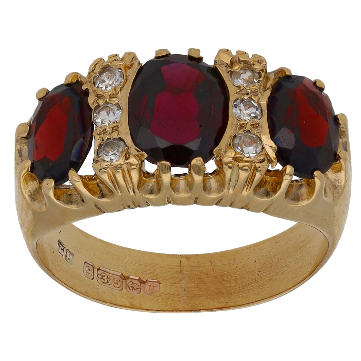9ct Gold Garnet & Imitation Dress/Cocktail Ring Size L