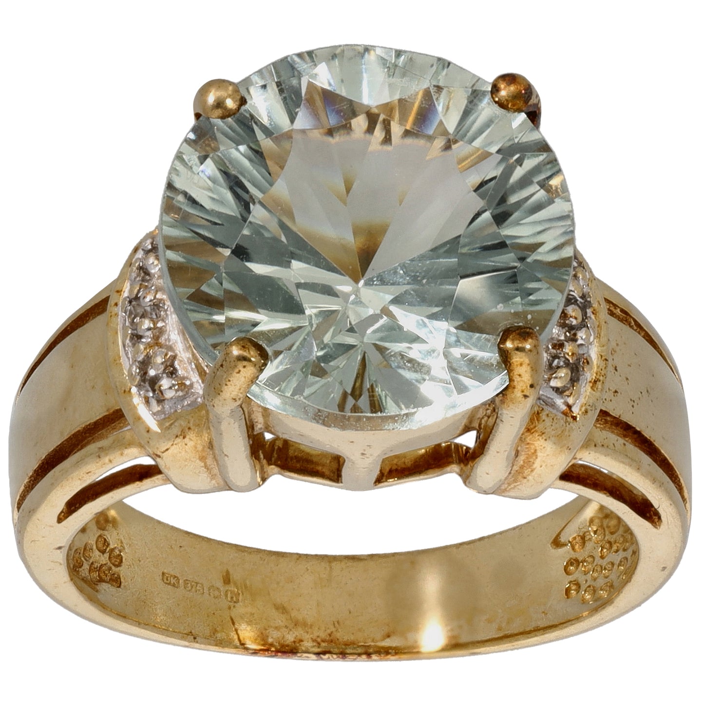 9ct Gold Quartz & Imitation Gems Dress/Cocktail Ring Size N