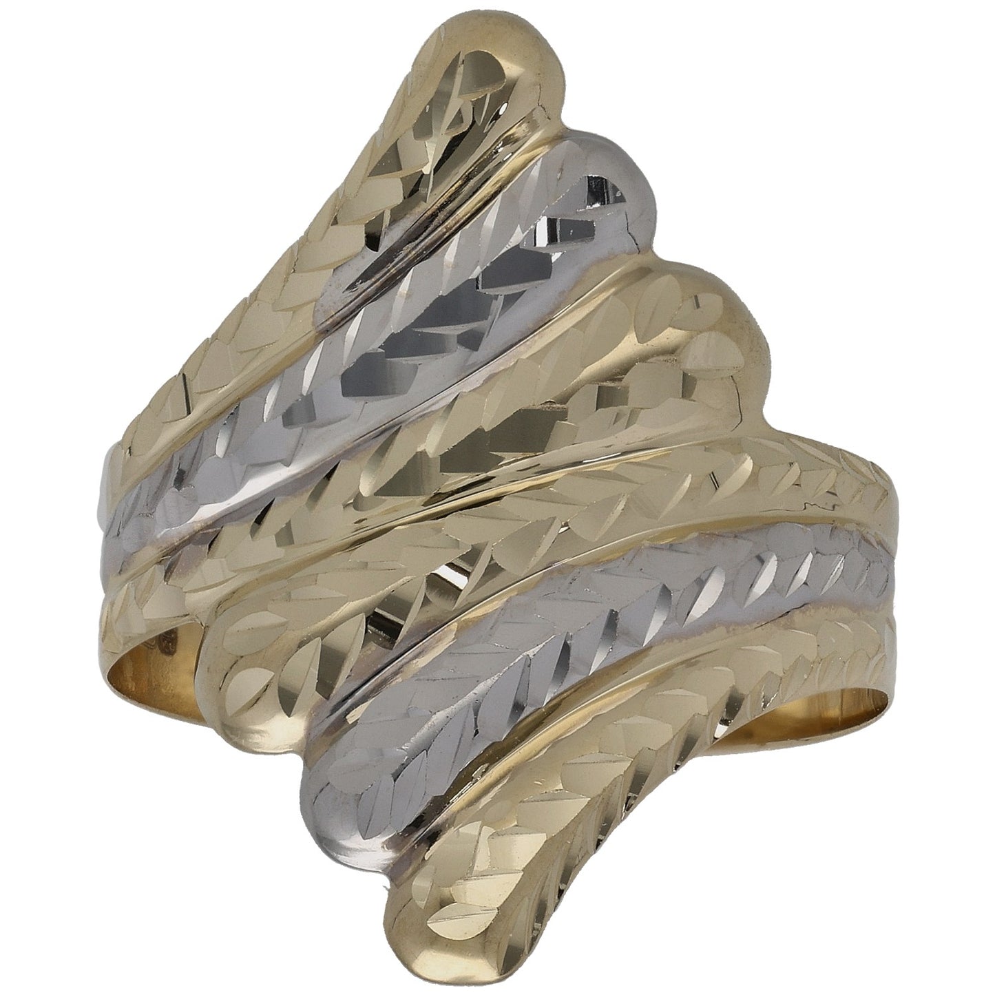 New 14ct Bi-Colour Patterned Wrap Ring