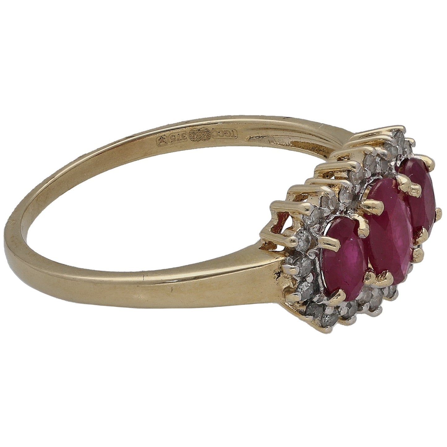 9ct Gold Ruby & 0.12ct Diamond Dress/Cocktail Ring Size P
