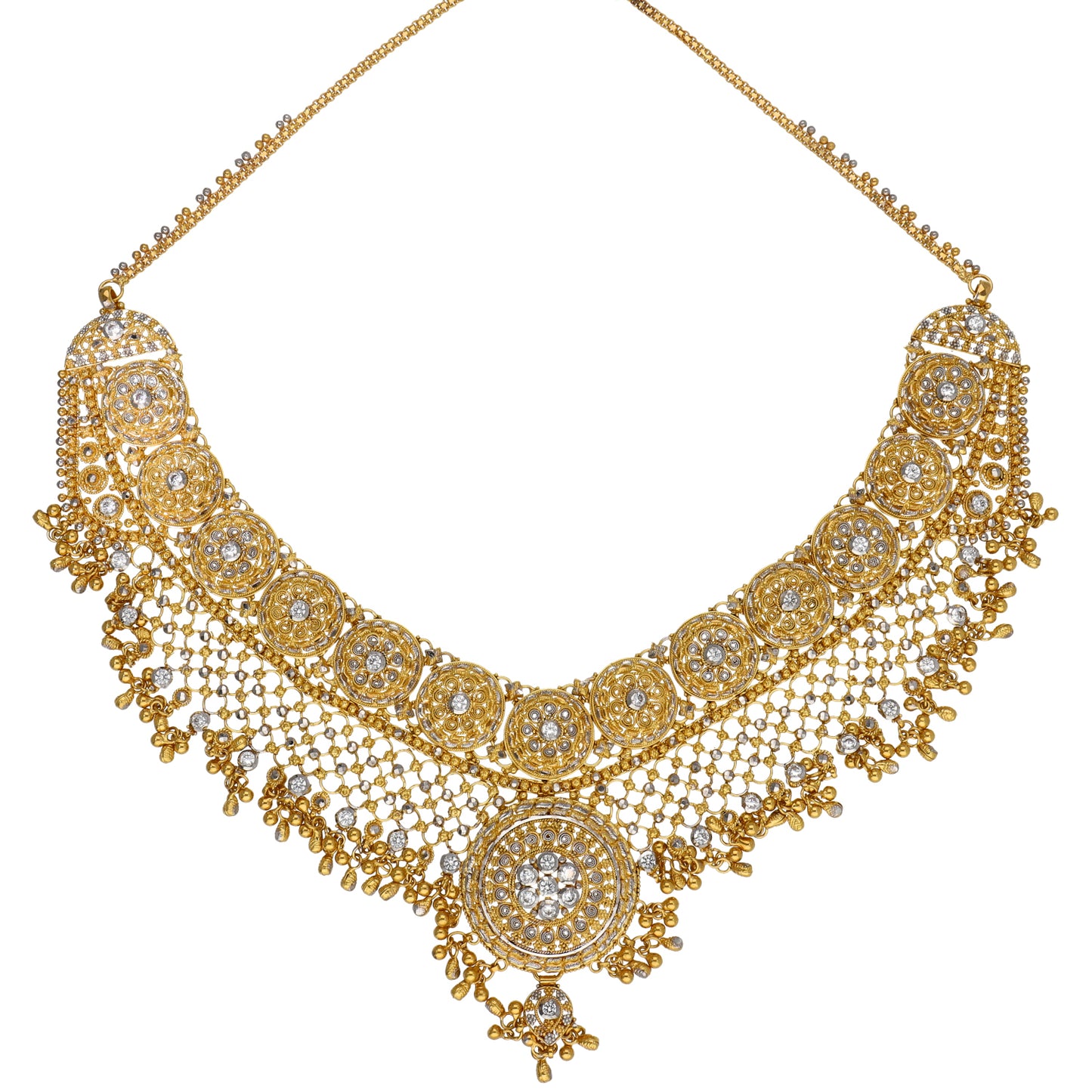 22ct Bi-Colour Gold Necklace, Earrings & Tikka Set of Jewellery