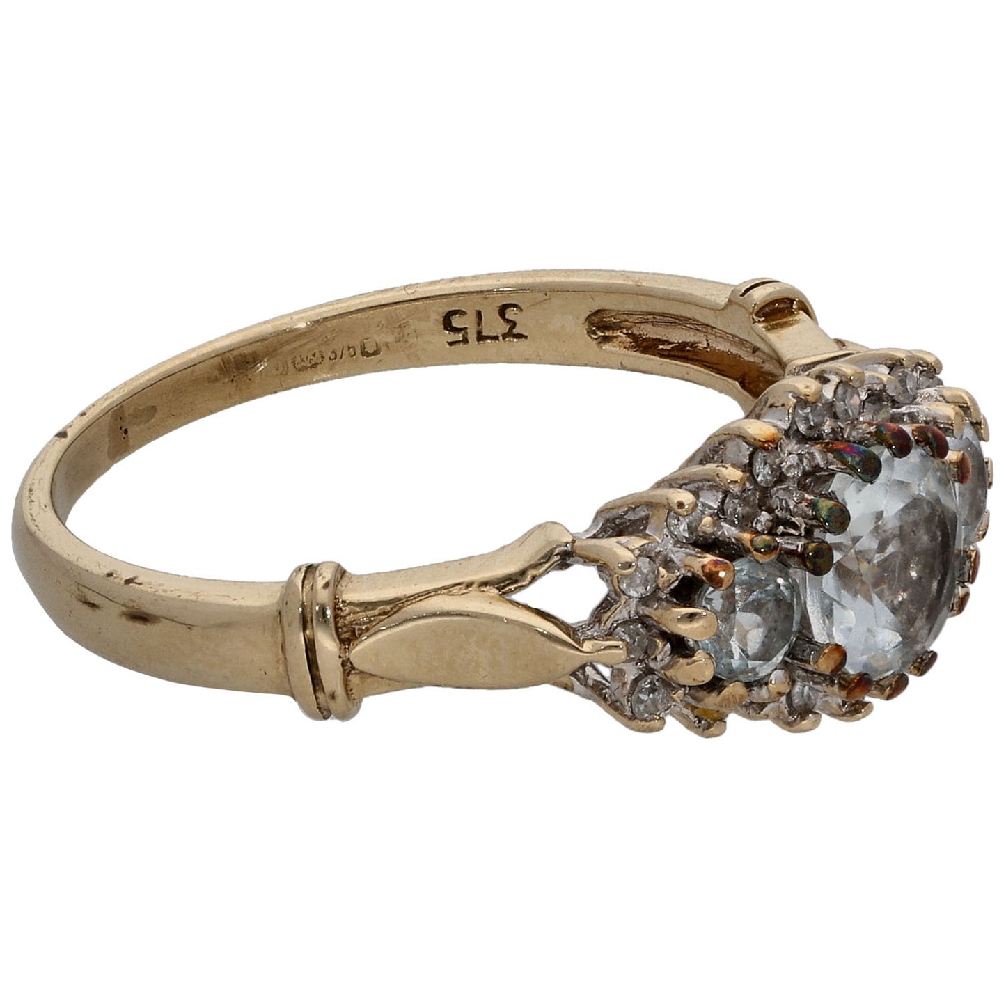 9ct Gold Aquamarine & 0.10ct Diamond Dress/Cocktail Ring Size N