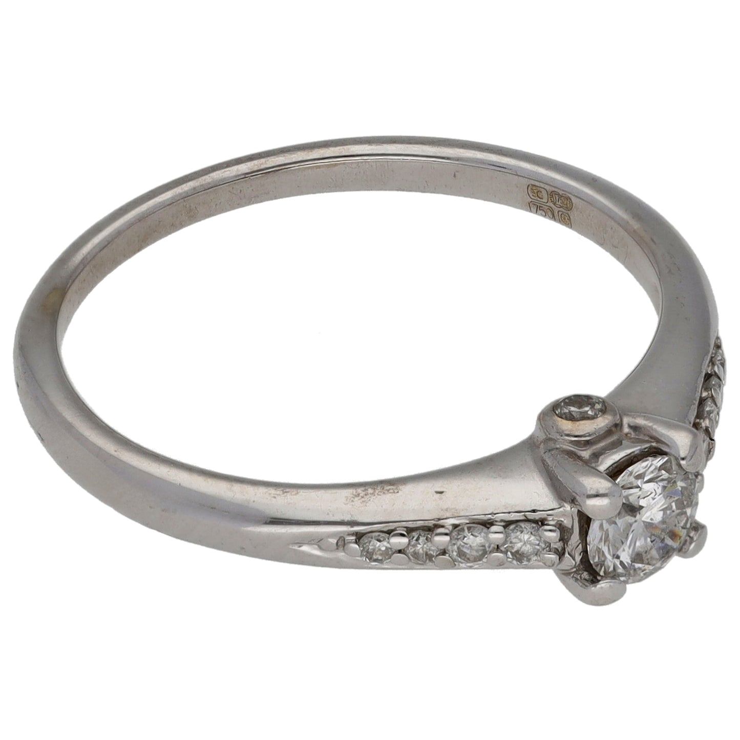 18ct White Gold 0.33ct Diamond Solitaire Ring With Accent Stones Size M