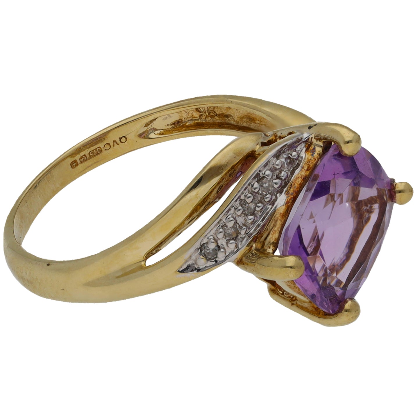 9ct Gold Amethyst & 0.05ct Diamond Dress/Cocktail Ring Size L