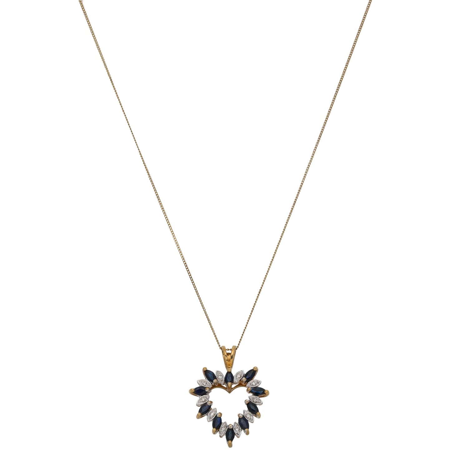9ct Gold Sapphire & 0.05ct Diamond Heart Pendant With Chain