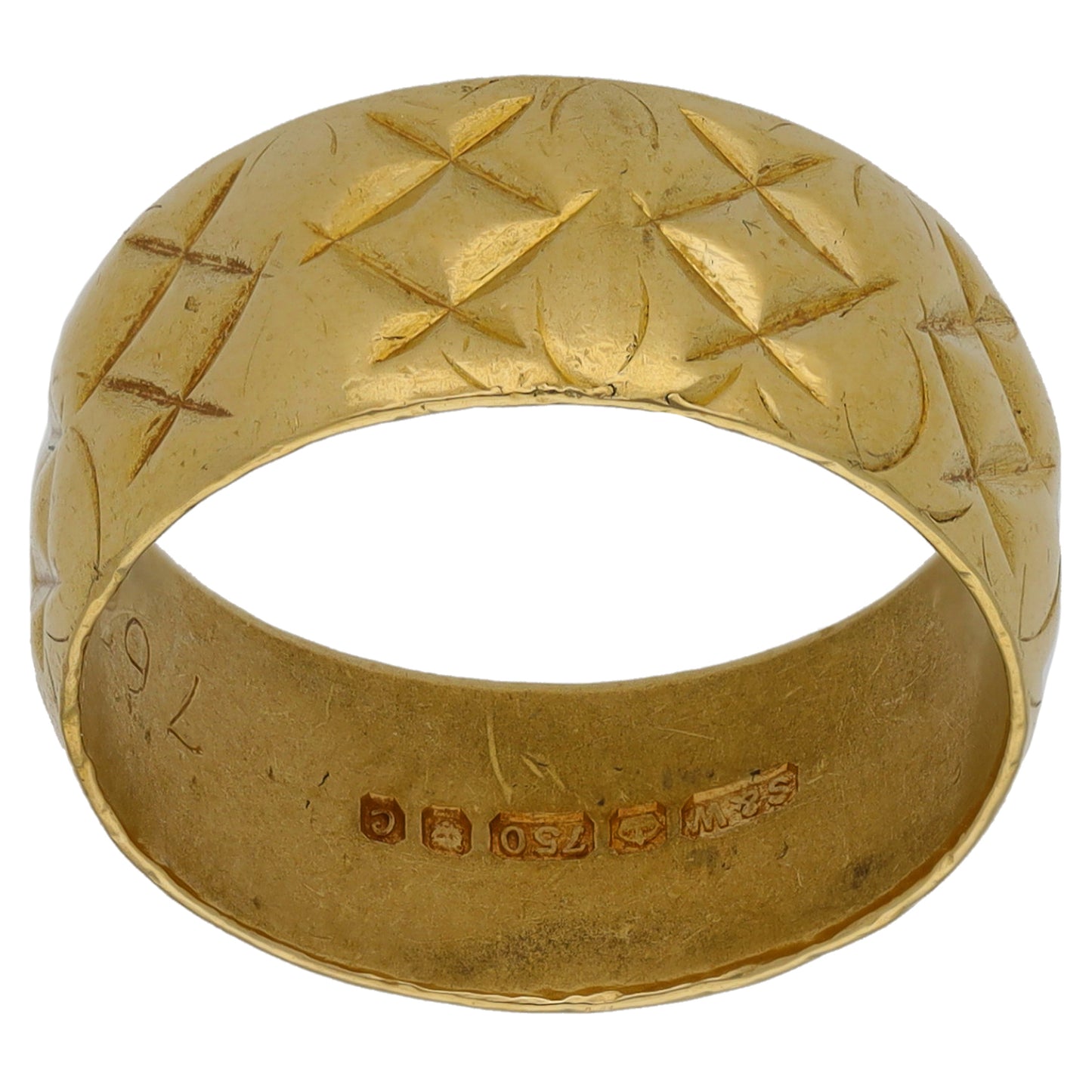 18ct Gold Patterned Wedding Ring Size O
