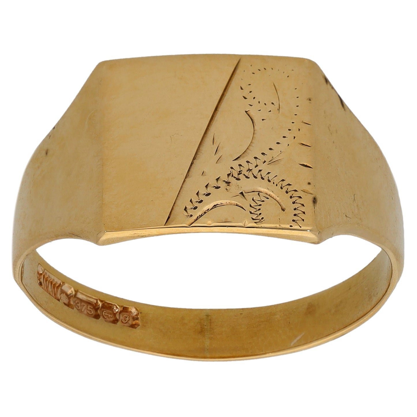 9ct Gold Patterned Signet Ring Size T