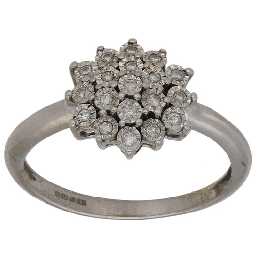9ct White Gold 0.095ct Diamond Cluster Ring Size N