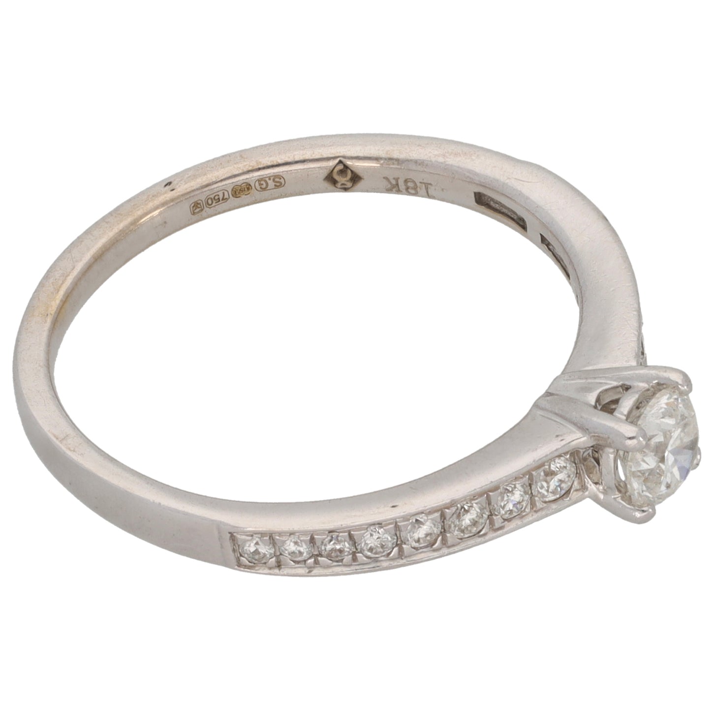 18ct White Gold 0.51ct Diamond Solitaire Ring With Accent Stones Size P