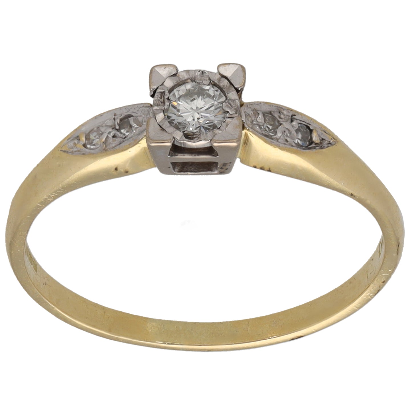18ct Gold 0.12ct Diamond Solitaire Ring With Accent Stones Size Q