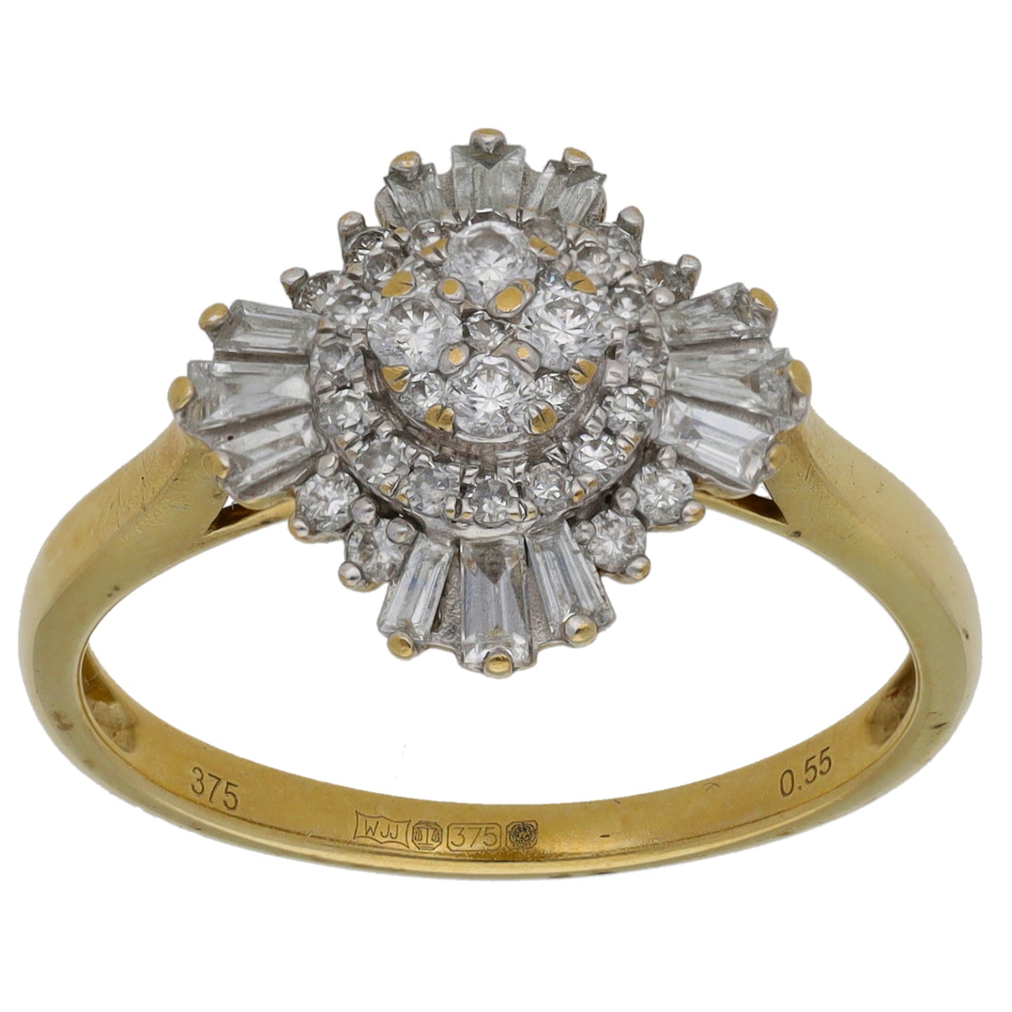 9ct Gold 0.55ct Diamond Cluster Ring Size O