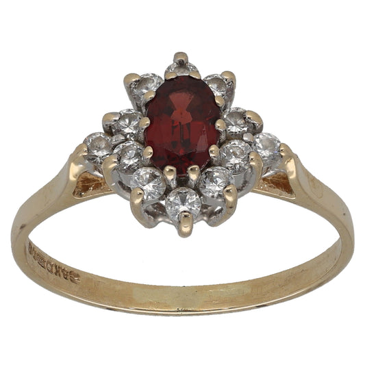 9ct Gold Garnet & Cubic Zirconia Dress/Cocktail Ring Size P