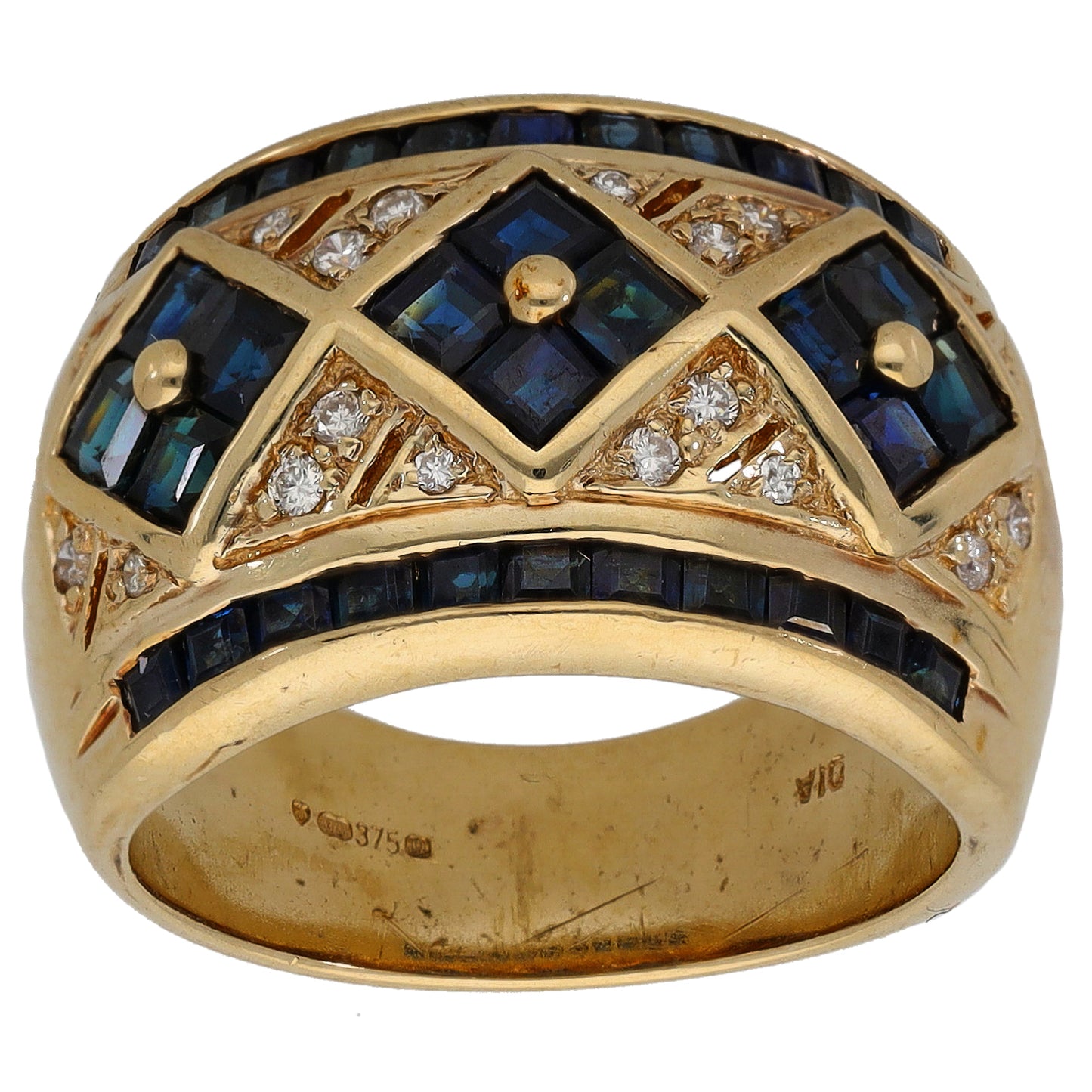 9ct Gold Sapphire & 0.20ct Diamond Dress/Cocktail Ring Size M
