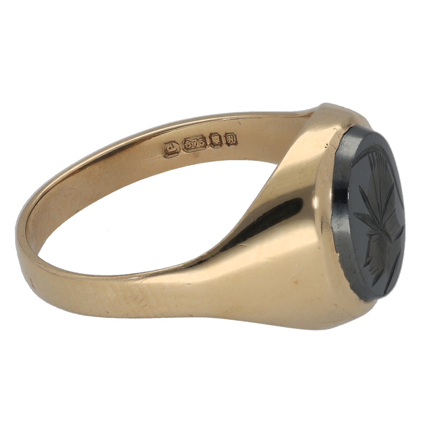 9ct Gold Hematite Single Stone Signet Ring Size S