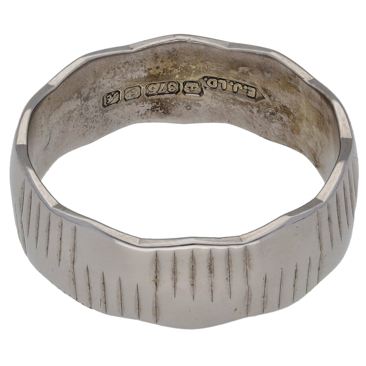 9ct White Gold Patterned Wedding Ring Size T