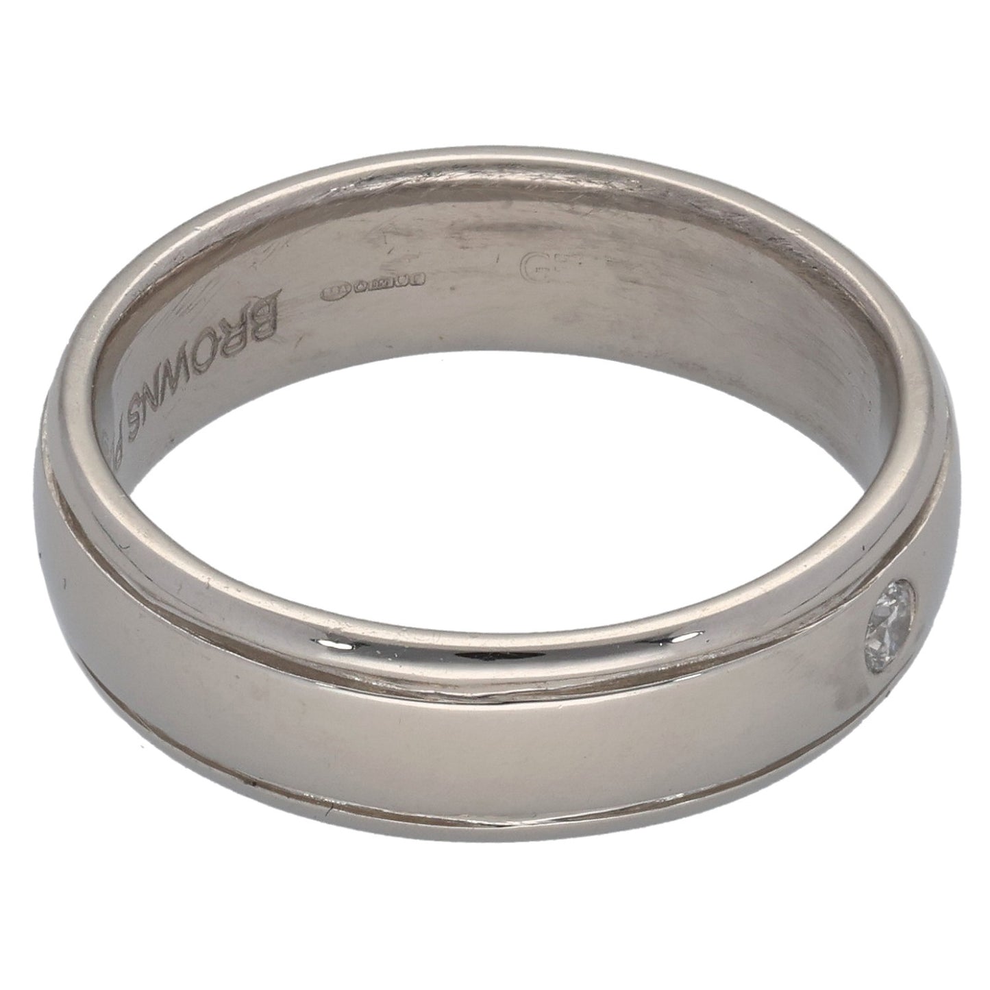 Platinum 0.04ct Diamond Plain Wedding Ring Size O