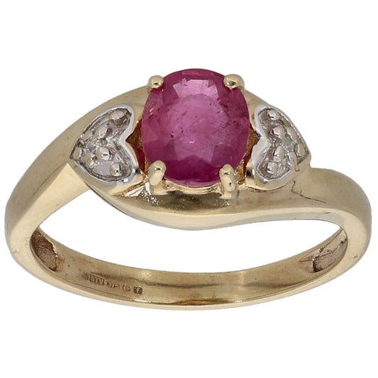 9ct Gold Ruby & 0.01ct Diamond Dress/Cocktail Ring Size L