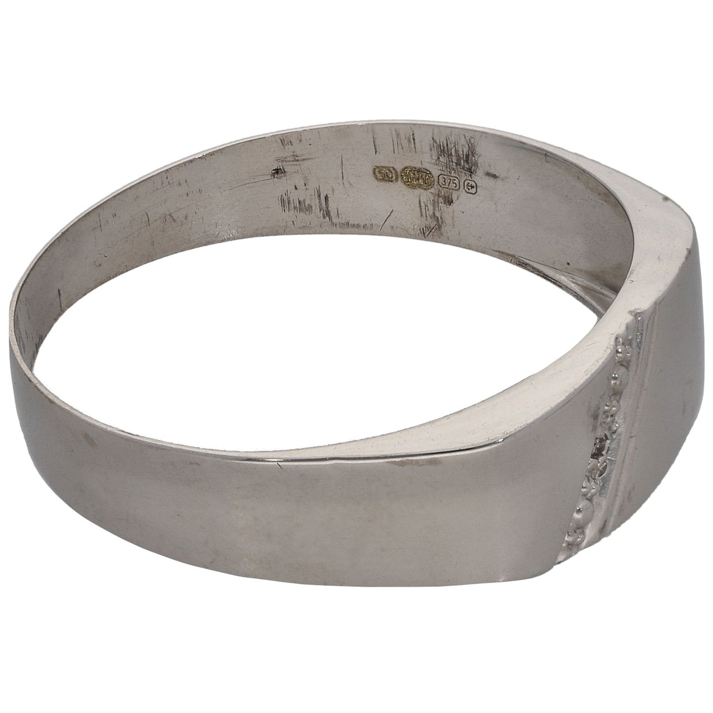 9ct White Gold 0.005ct Diamond Plain Signet Ring Size X