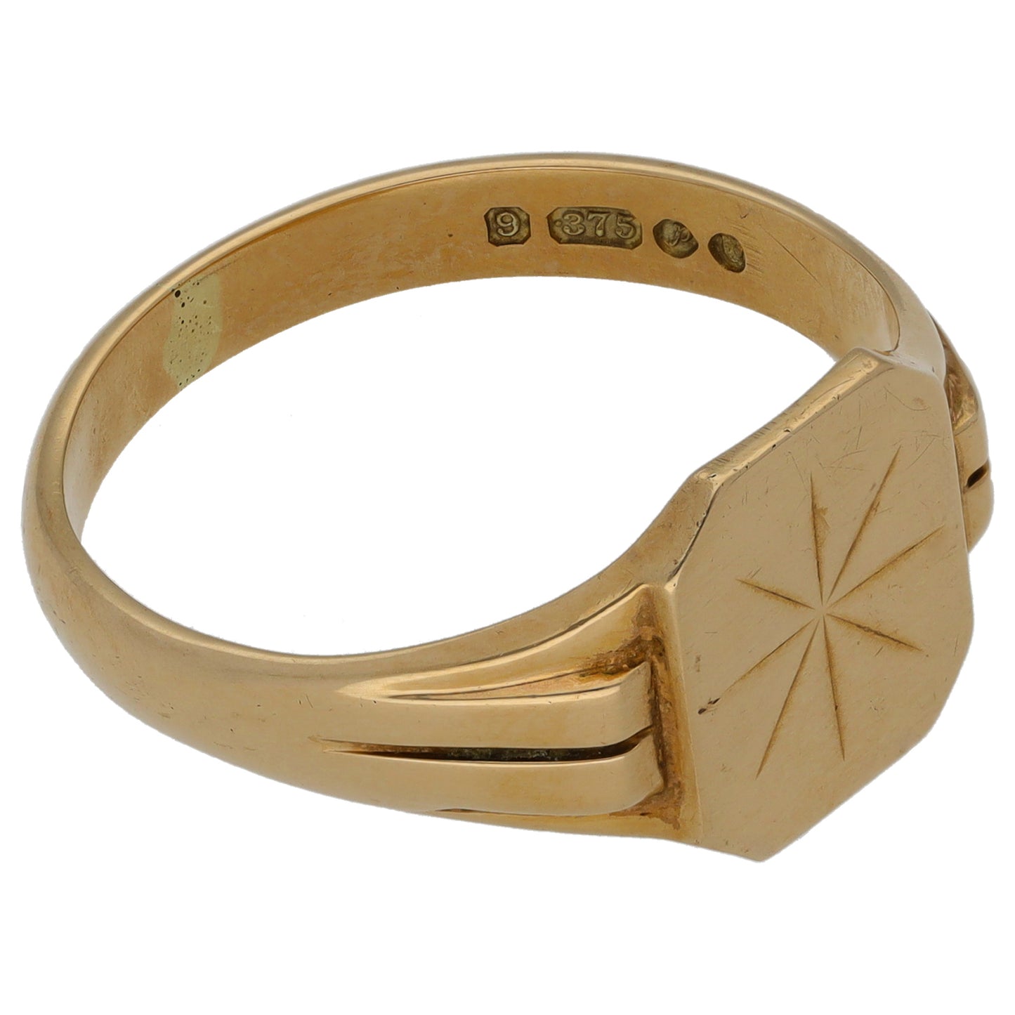 9ct Gold Patterned Signet Ring Size V