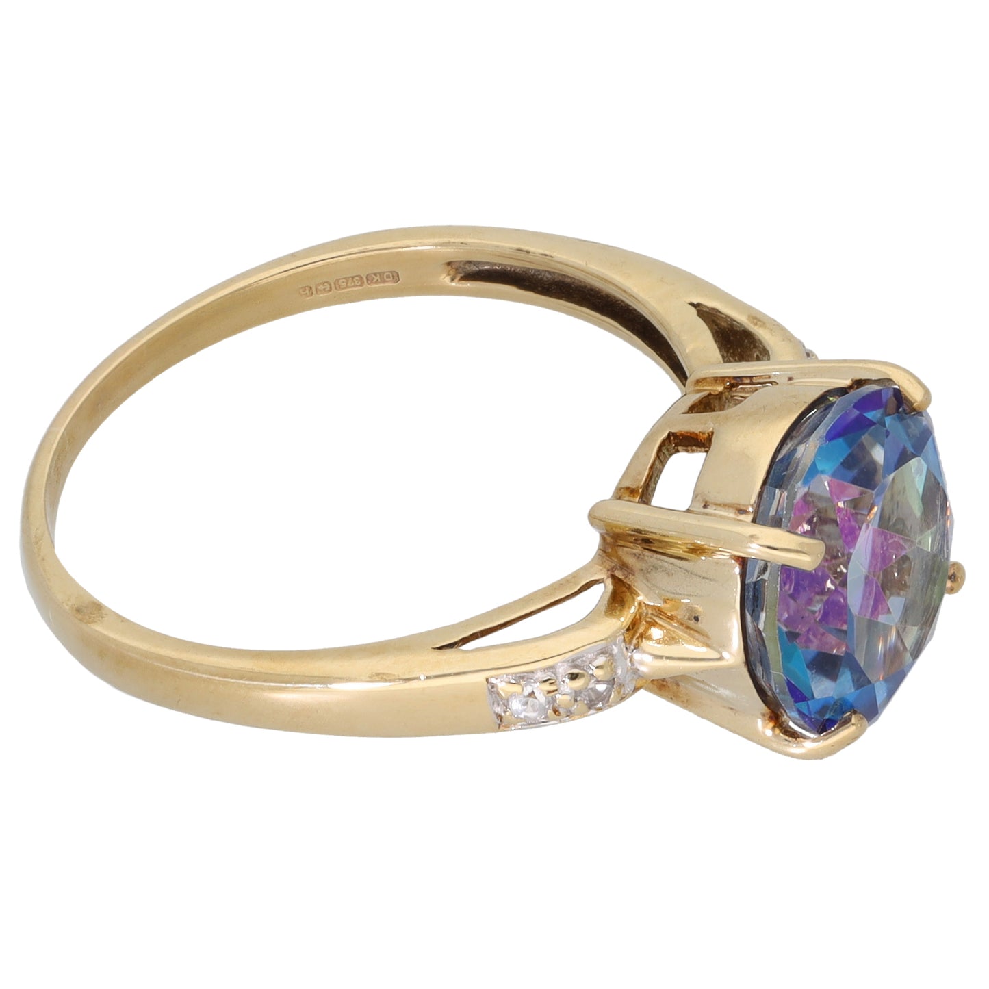 9ct Gold Coated Topaz & Imitation Gems Single Stone Ring with Accent Stones Size Q