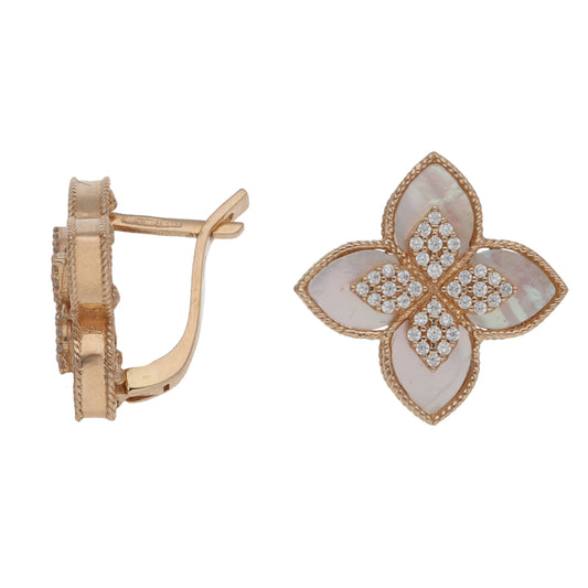 9ct Rose Gold Mother Of Pearl & Cubic Zirconia Alternative Earrings