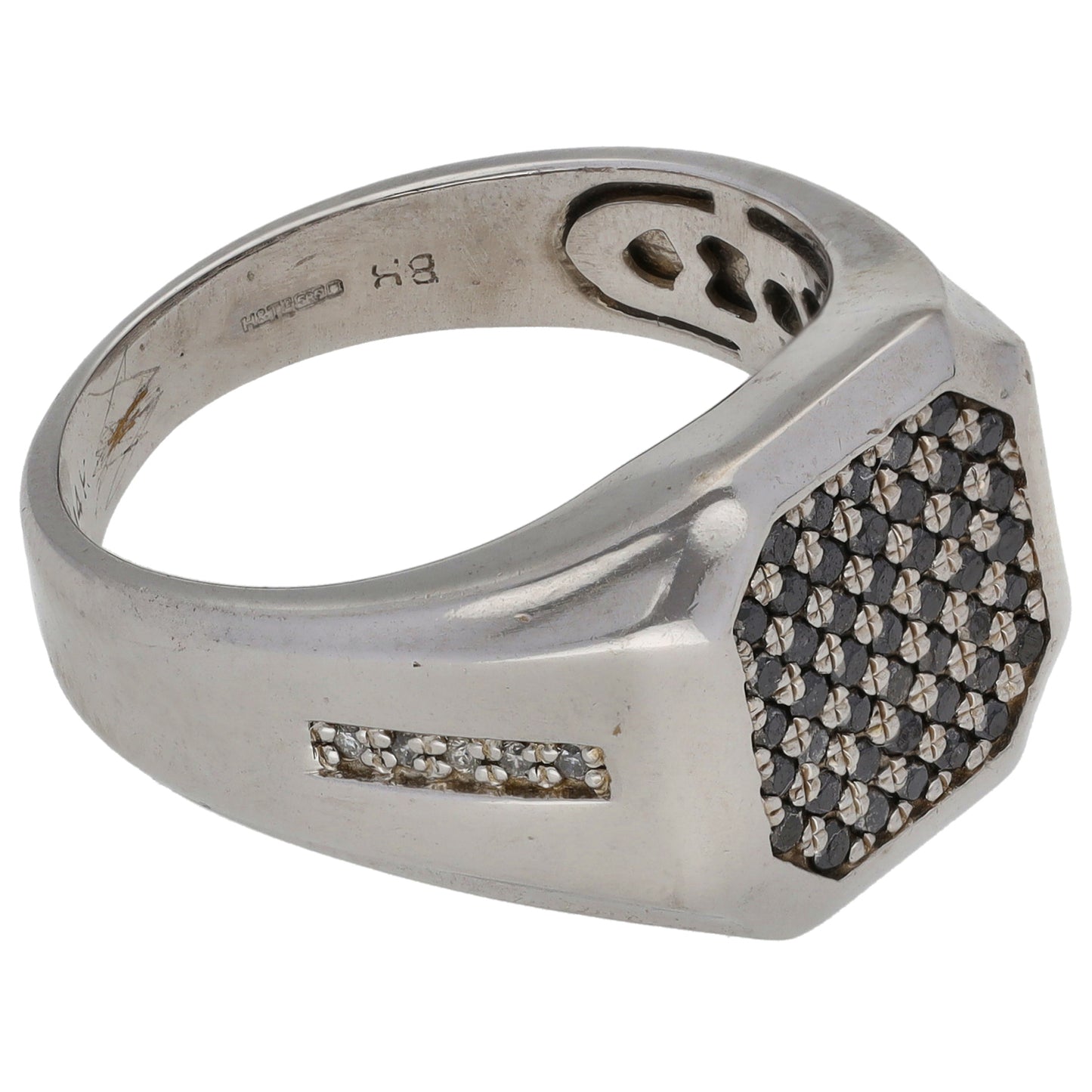 14ct White Gold 0.50ct Diamond Patterned Signet Ring Size S