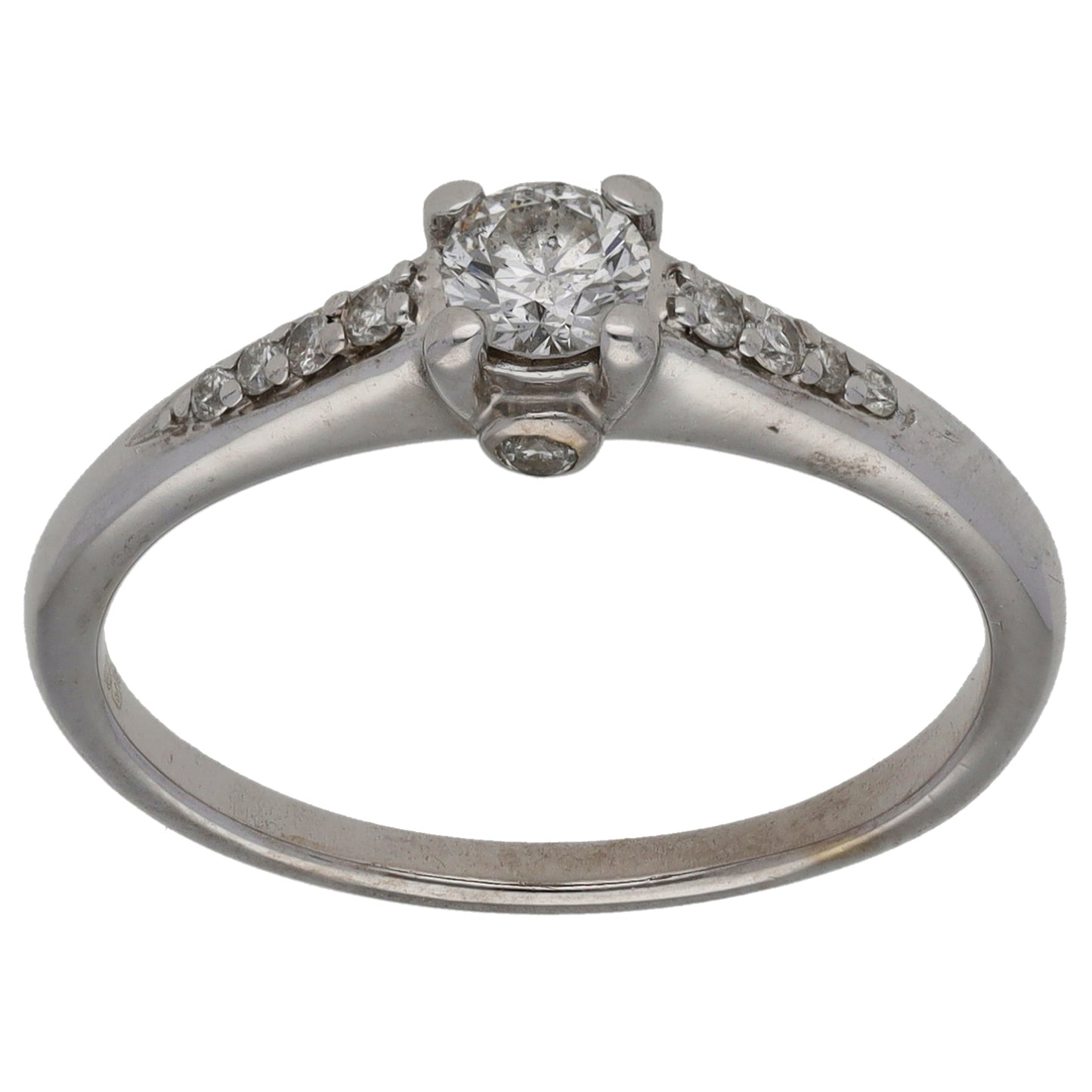 18ct White Gold 0.33ct Diamond Solitaire Ring With Accent Stones Size M