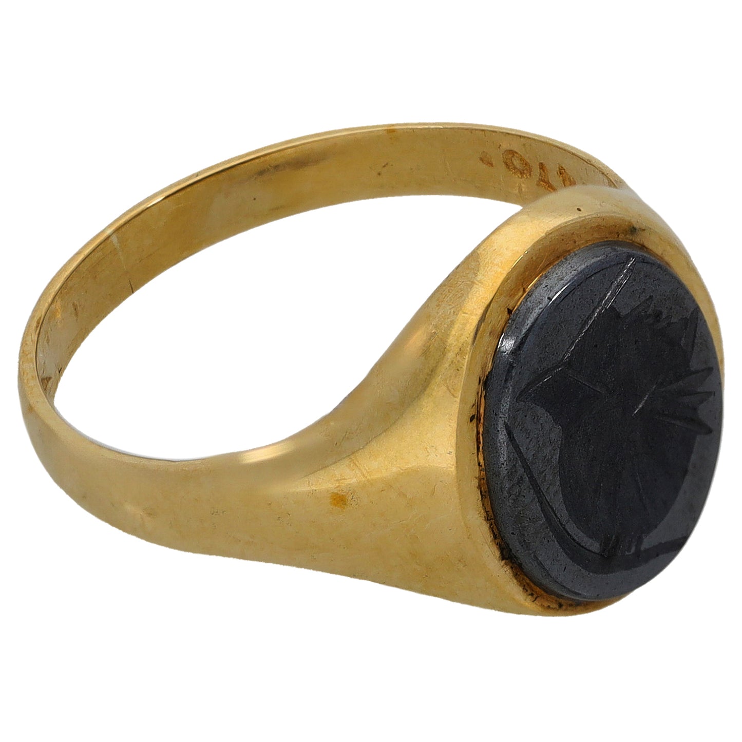 9ct Gold Hematite Crest/Emblem Signet Ring Size R