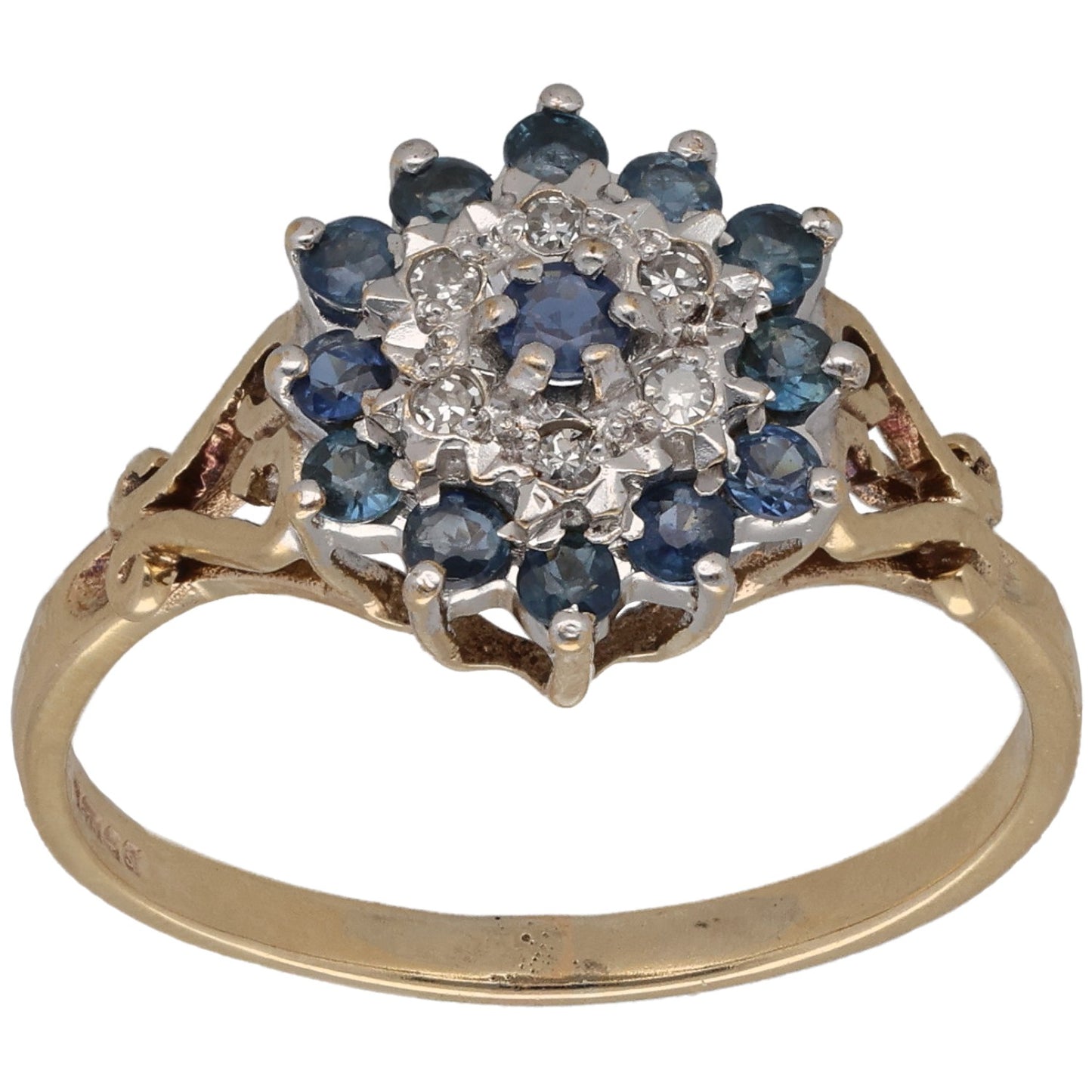 9ct Bicolour Gold Sapphire & 0.03ct Diamond Dress/Cocktail Ring Size P