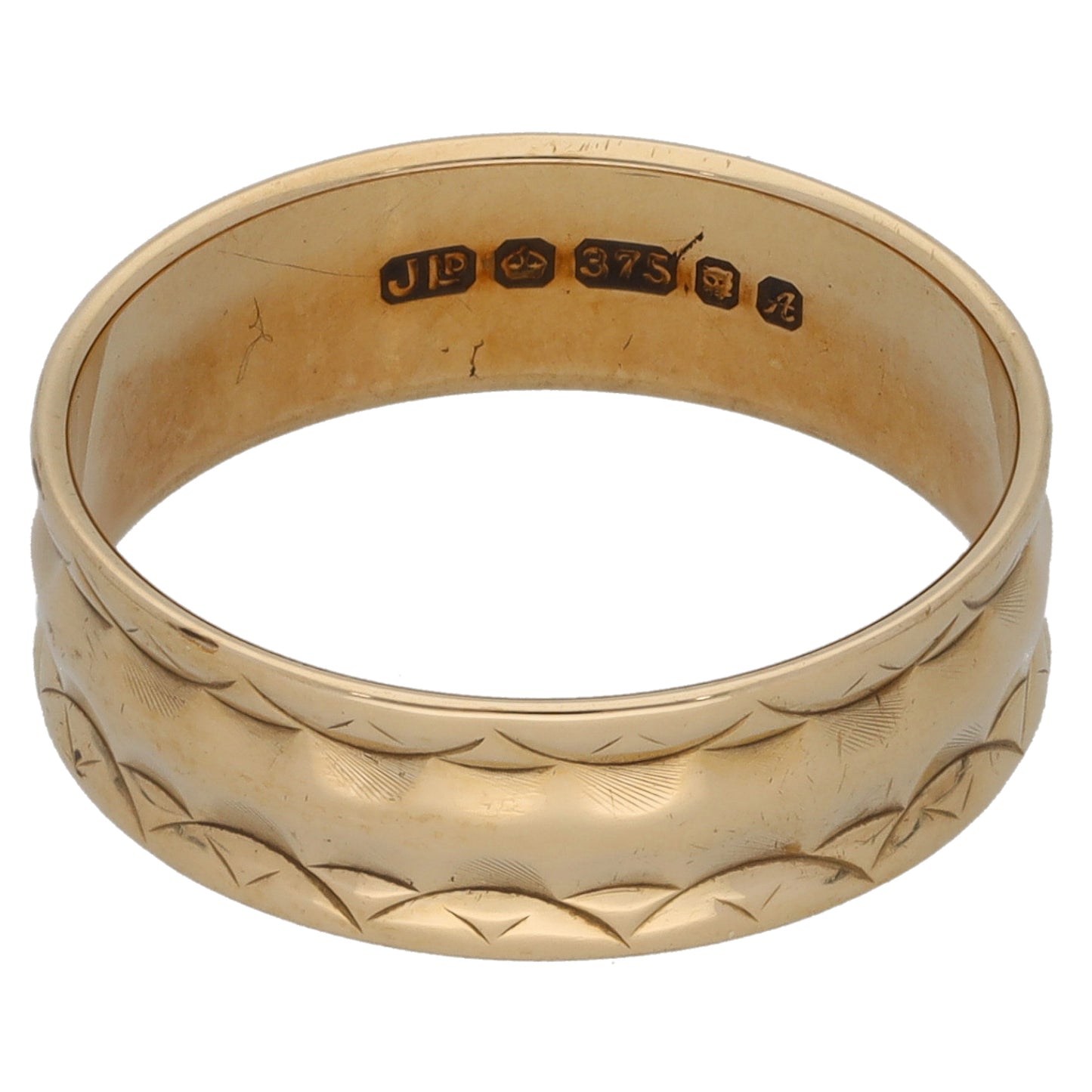 9ct Gold Patterned Wedding Ring Size N