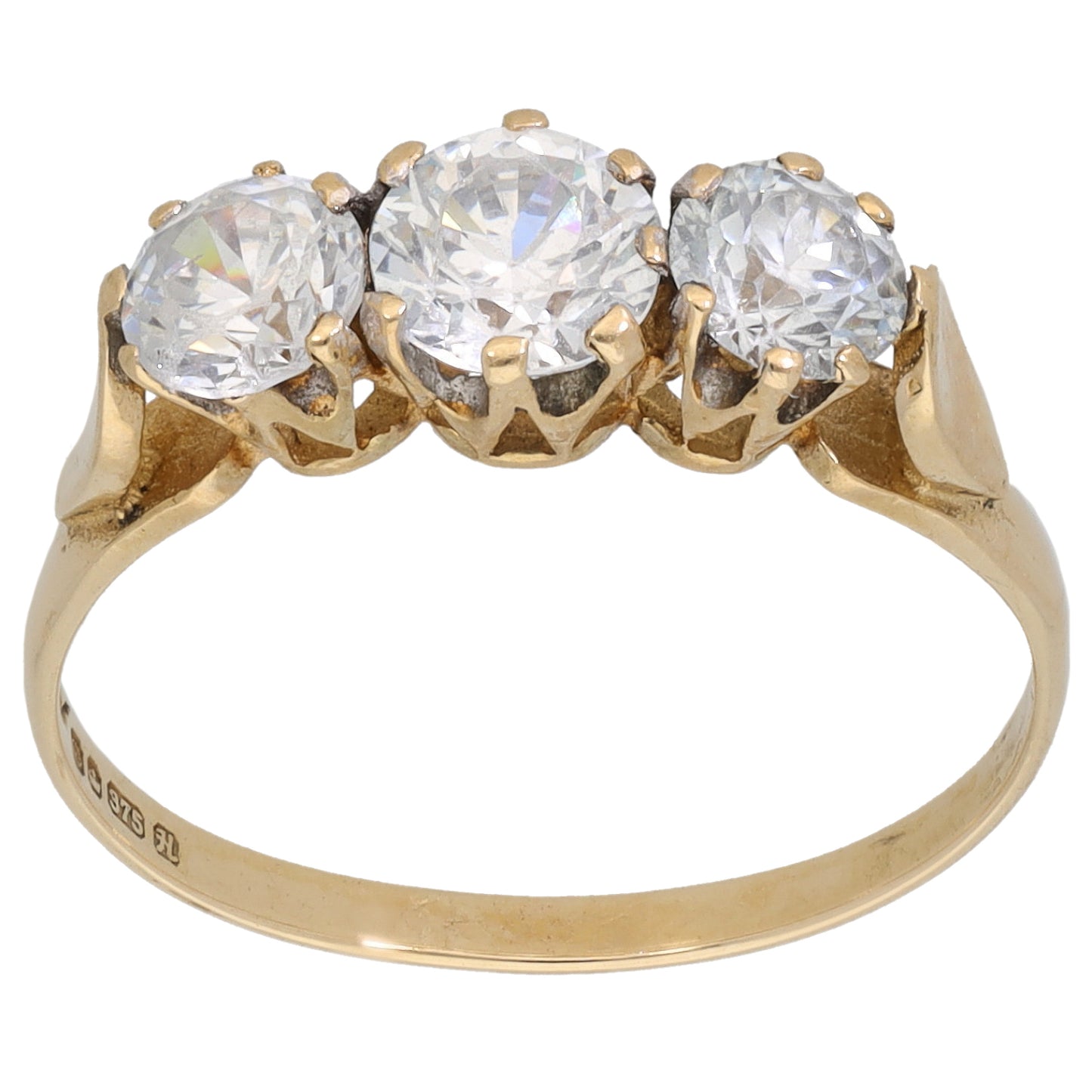 9ct Gold Cubic Zirconia Trilogy Ring Size O