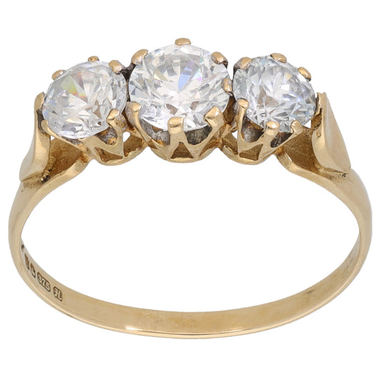 9ct Gold Cubic Zirconia Trilogy Ring Size O