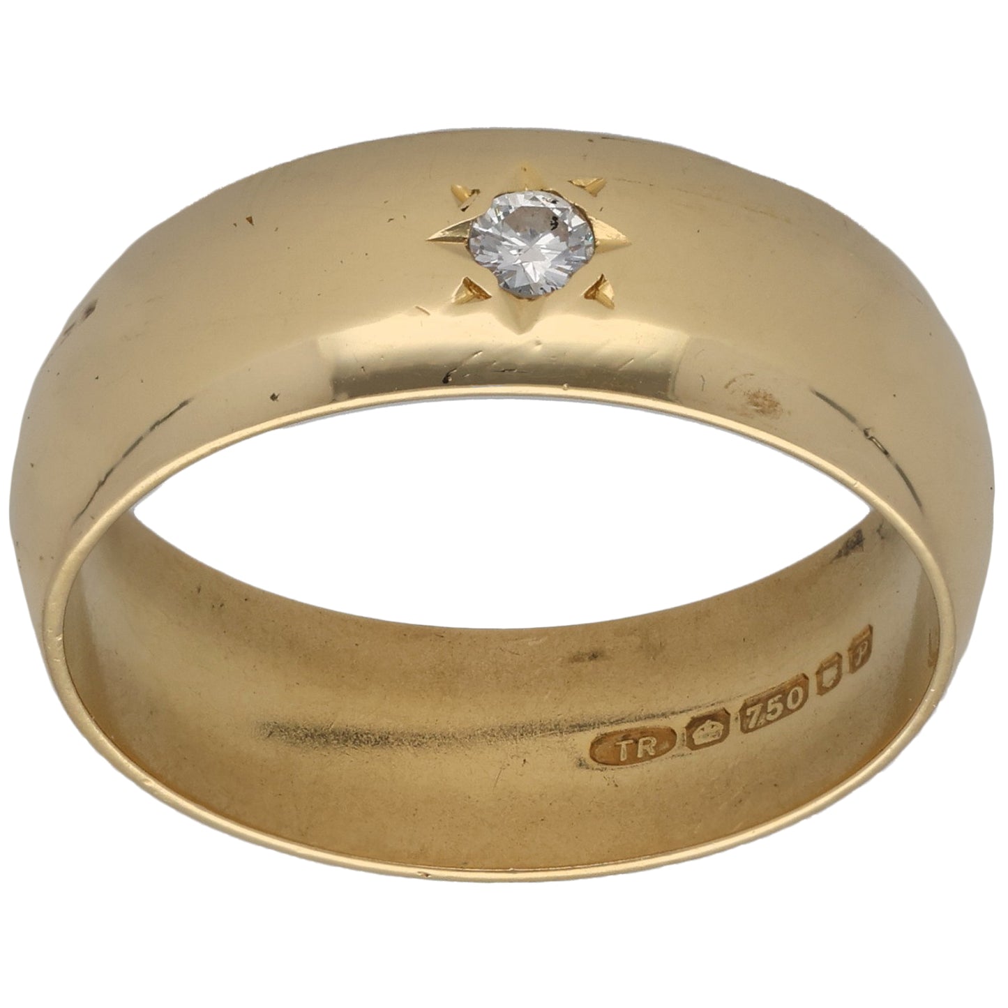 18ct Gold 0.07ct Diamond Plain Single Stone Wedding Ring Size S