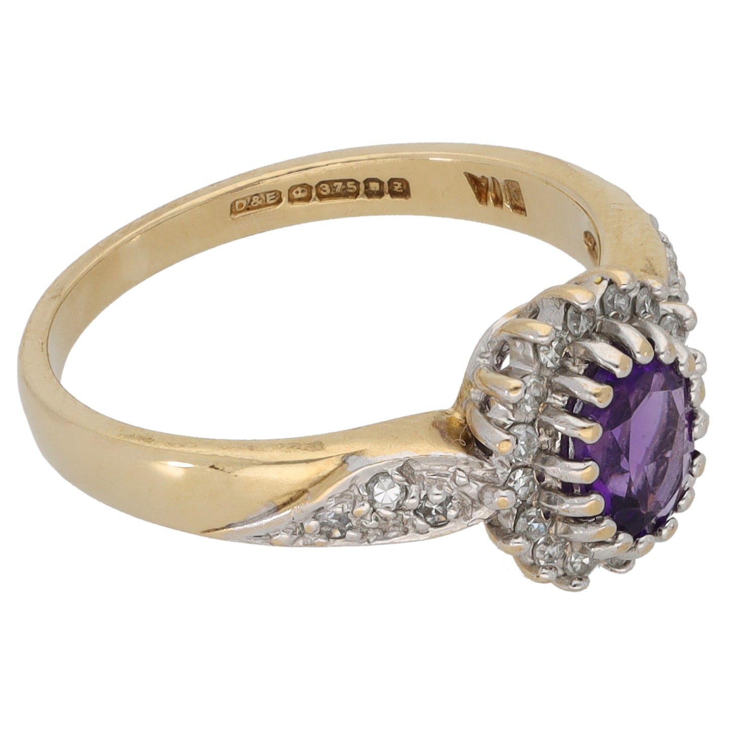 9ct Gold Amethyst & 0.15ct Diamond Dress/Cocktail Ring Size L