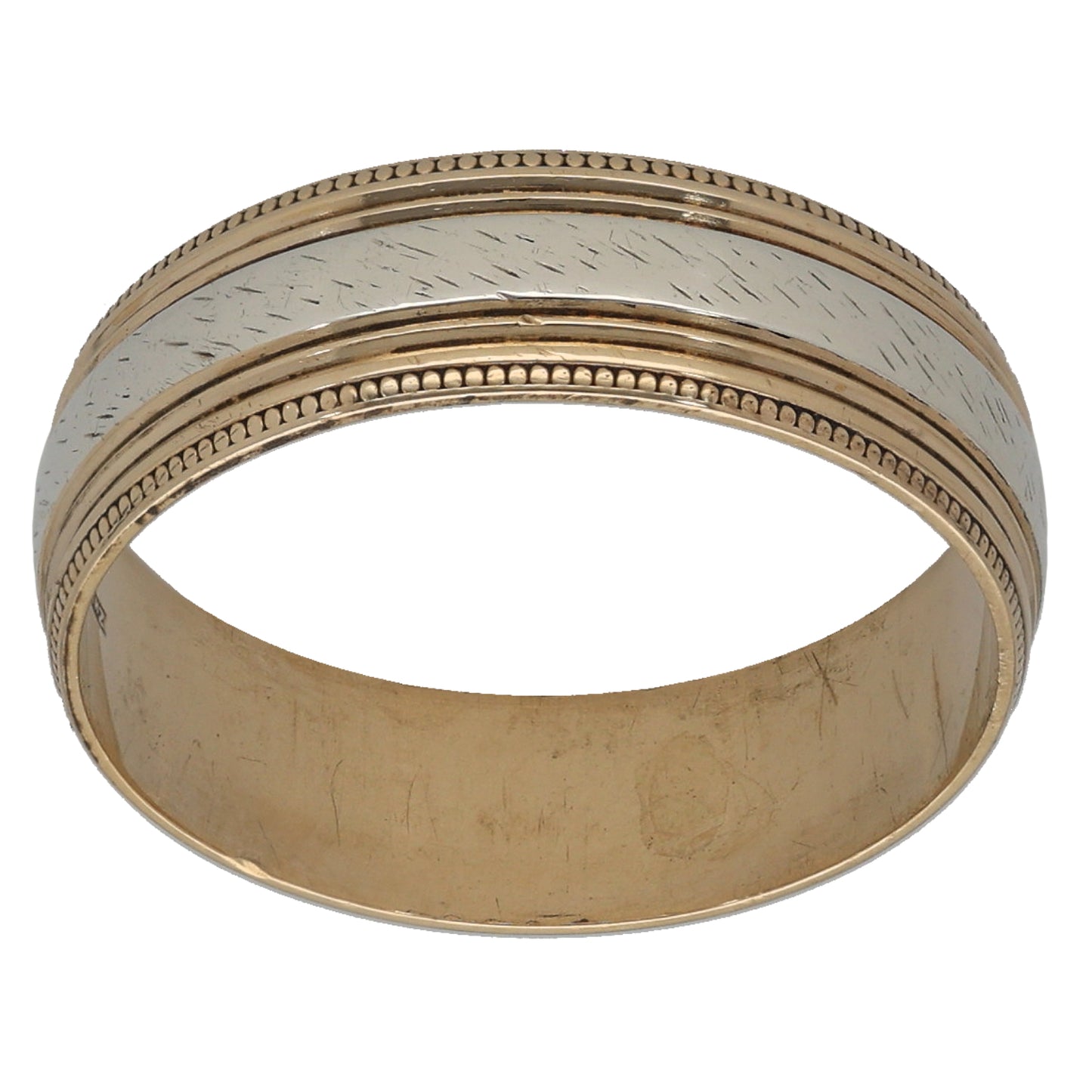 9ct Bi-Colour Gold Patterned Wedding Ring Size O