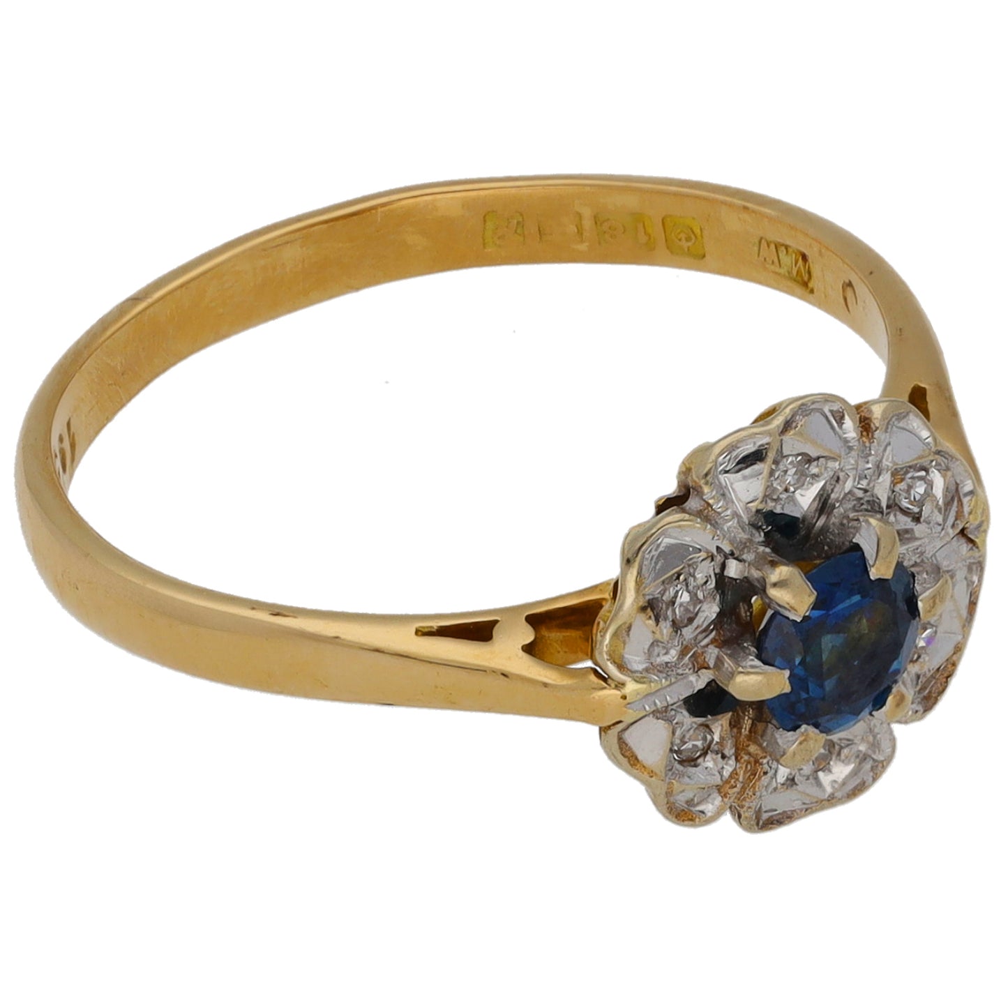 18ct Gold Sapphire & 0.03ct Diamond Dress/Cocktail Ring Size M