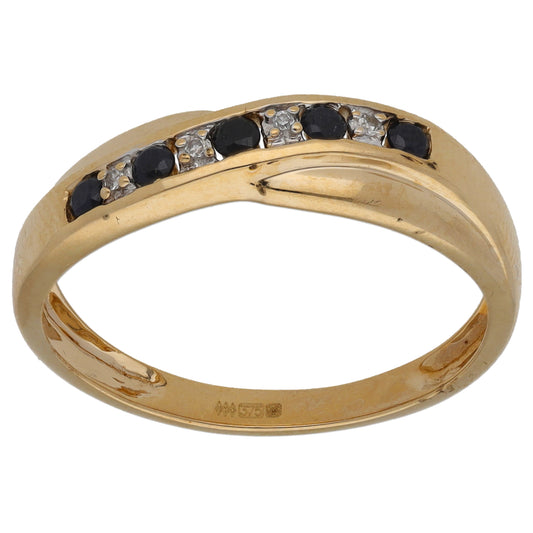 9ct Gold Sapphire & Diamond Half Eternity Ring Size S