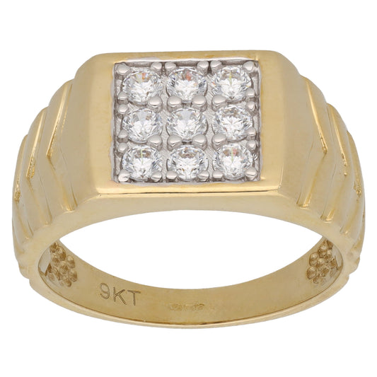 New 9ct Gold Cubic Zirconia Patterned Signet Ring Size S