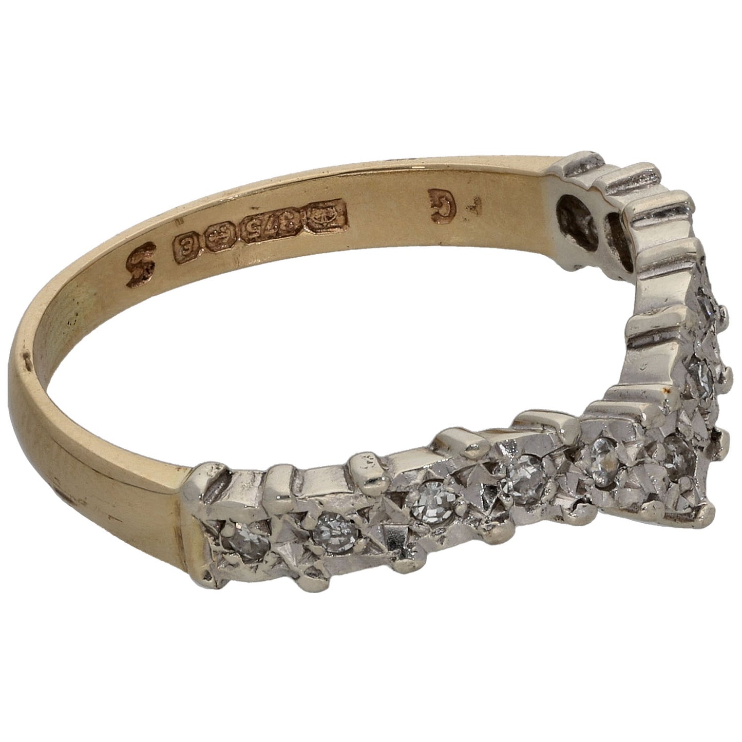 9ct Gold 0.11ct Diamond Wishbone Ring Size M