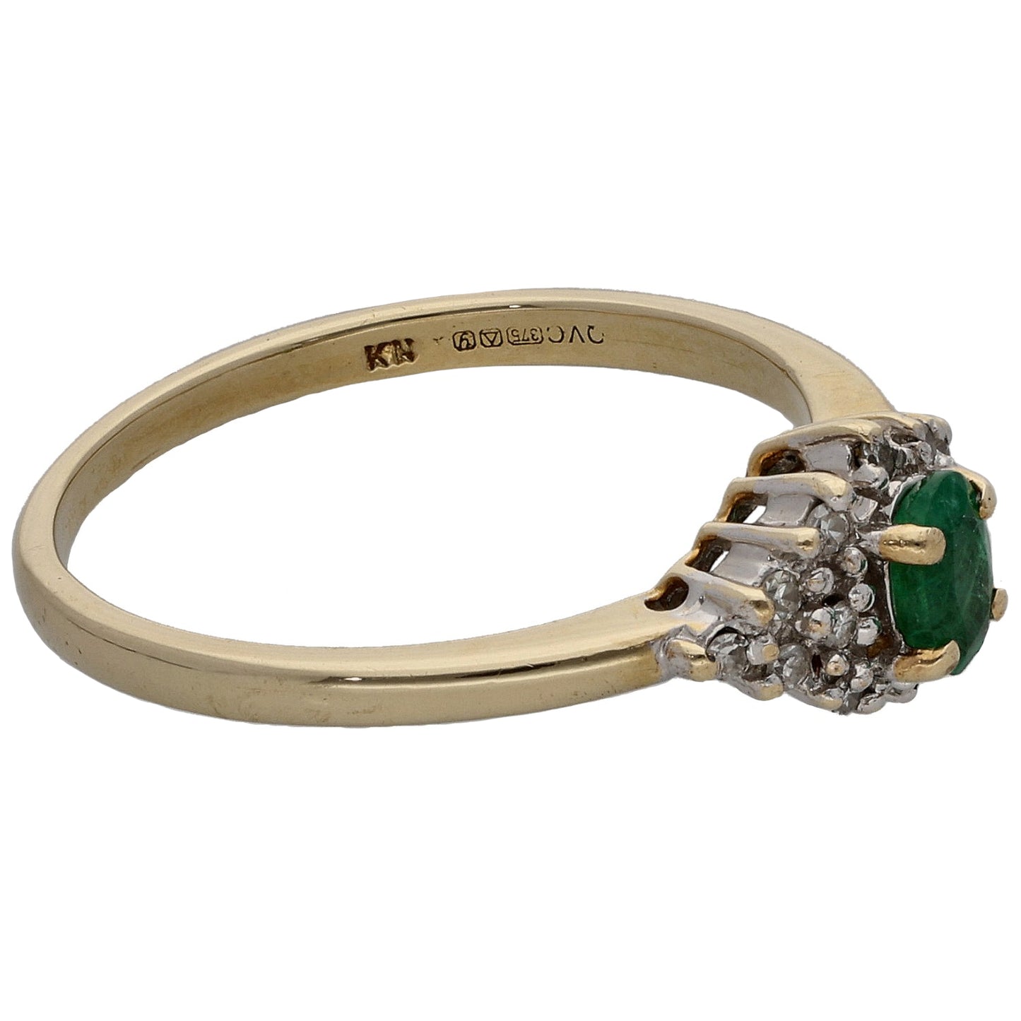 9ct Gold Emerald & 0.06ct Diamond Dress/Cocktail Ring Size N
