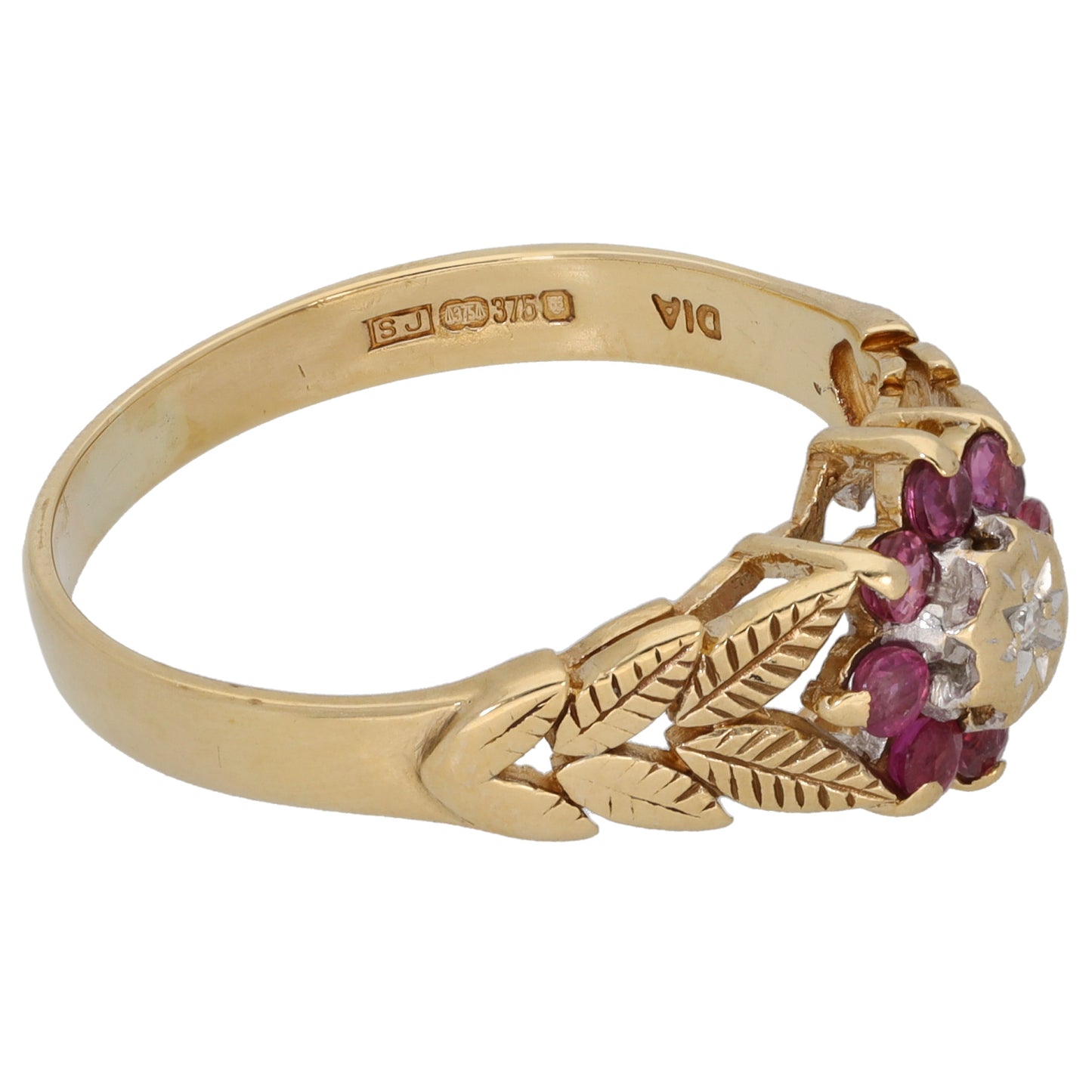 9ct Gold 0.01ct Diamond & Ruby Dress/Cocktail Ring Size U