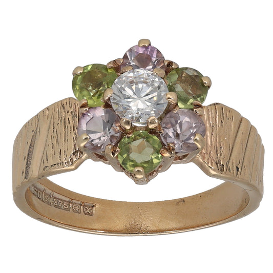 9ct Gold Peridot, Quartz & Cubic Zirconia Dress/Cocktail Ring Size N