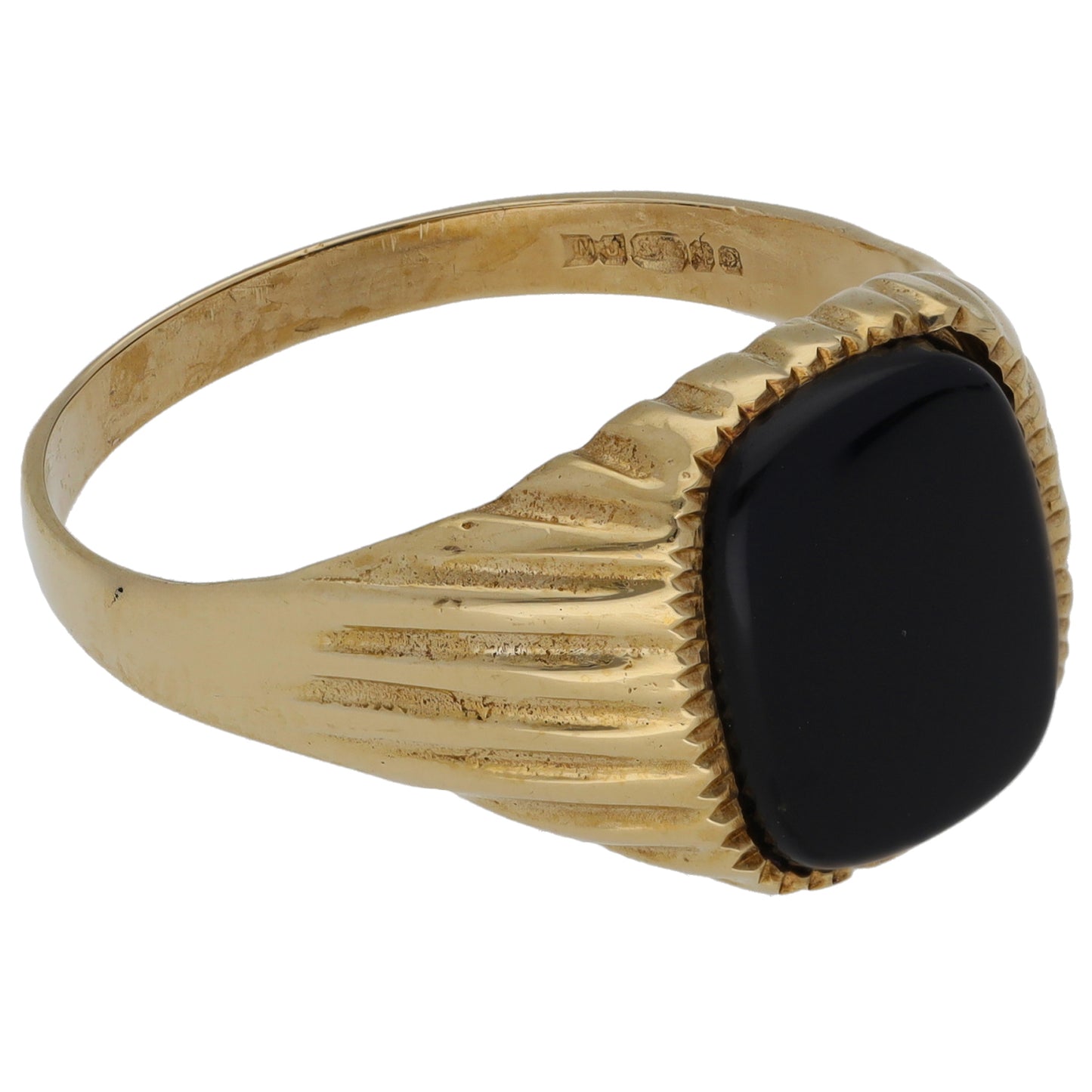 9ct Gold Onyx Patterned Signet Ring Size V