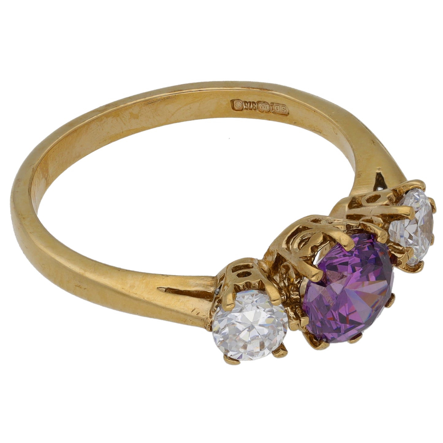9ct Gold Cubic Zirconia Three Stone Ring Size S