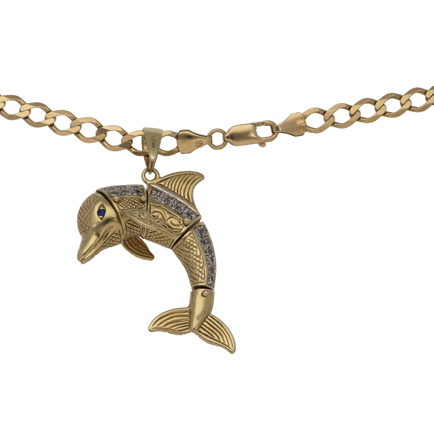 9ct Gold Imitation Gems Dolphin Pendant With Chain
